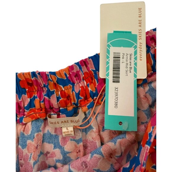 NWT Skies Are Blue Pink Armie Midi Floral Stretchy Waist Skirt - Large - Picture 2 of 4